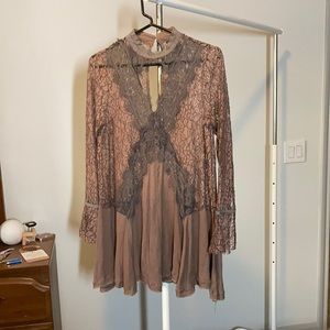 Sheer Brown Lace Boho Dress